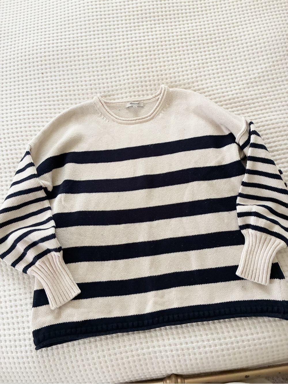 Madewell Cream and Navy Striped Crewneck Sweater